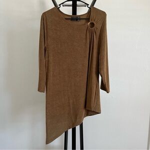 Travelers by Chico's Brown Asymmetrical Blouse with Cut-Out and Pants Size 2